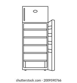 Icono de contorno de vector congelador. Frigorífico refrigerador de ilustración vectorial sobre fondo blanco. Icono de ilustración de contorno aislado del congelador.