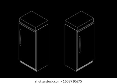 Freezer. Vector outline illustration. Isometric projection.