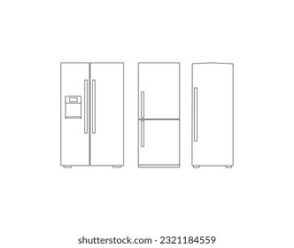 Icono de conjunto de contorno de vector congelador. Frigorífico de ilustración vectorial sobre fondo blanco. Congelador de iconos de conjunto de contorno aislado. estilo de esbozo gráfico, fondo blanco Isolación de ilustración vectorial. 10.
