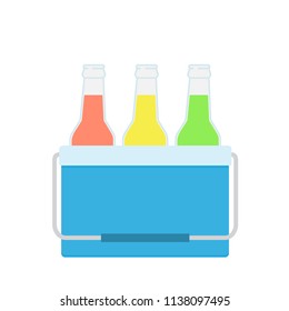 Freezer-bag in blue color. Vector illustration of drinks in a small refrigerator. Cooler bag. Isolated vector illustration on white background.