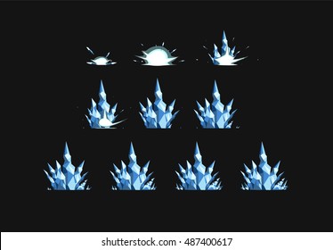 Freezing animation or creation of ice. Sprite sheet for cartoon or game.