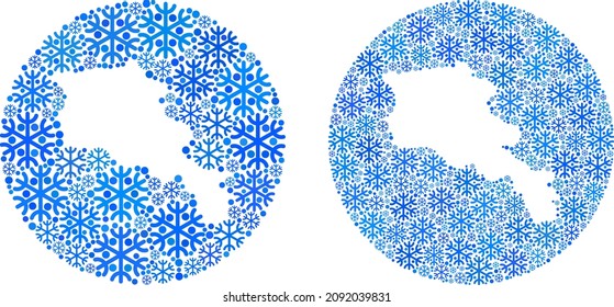 Freezing Armenia map mosaic formed with sphere and subtracted space. Vector Armenia map mosaic of ice particles in different sizes and blue shades. Created for winter templates.