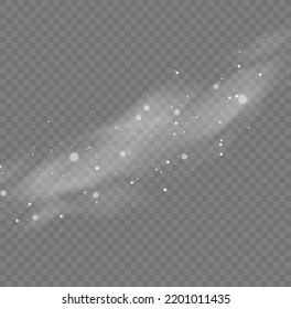Freezing breath curve trails. Cold wind with snow blow, winter weather with white smoke flying snowflakes. Flow snowy smoky stream, icy vapor. Christmas effect of a cold blizzard. Vector illustration