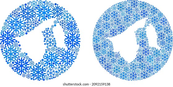 Freezing Brunei map mosaic designed with circle and hole. Vector Brunei map mosaic of snow parts in variable sizes and blue shades. Designed for New Year posters.