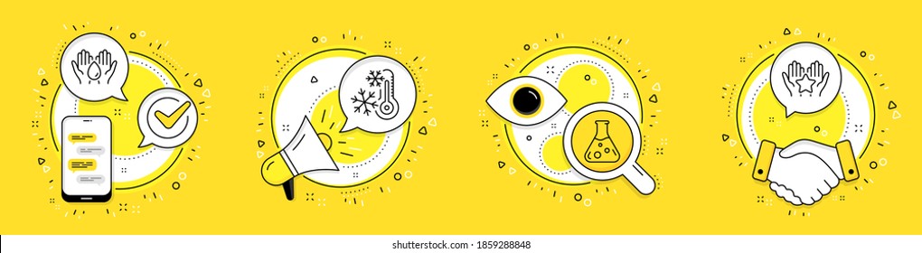 Freezing, Chemistry lab and Safe water line icons set. Cell phone, megaphone and deal vector icons. Ranking sign. Air conditioning, Laboratory, Hold drop. Hold star. Technology set. Vector
