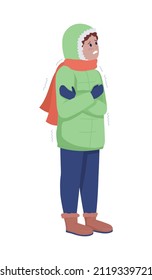 Freezing child semi flat color vector character. Kid figure. Full body person on white. Common situations in december isolated modern cartoon style illustration for graphic design and animation