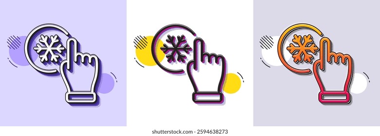 Freezing click line icon. Halftone dotted pattern. Gradient icon with grain shadow. AC cold temperature sign. Fridge function symbol. Line freezing click icon. Various designs. Vector