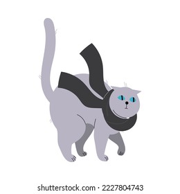 Freezing from Cold Cat Pet Wearing Warm Scarf Vector Illustration