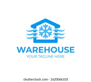 Freezing cold room warehouse refrigerated and cold storage, logo design. Refrigerated warehouse for food and automated cold room warehouse, vector design and illustration