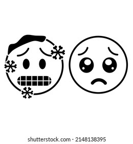 Freezing emoji outline icon illustration.