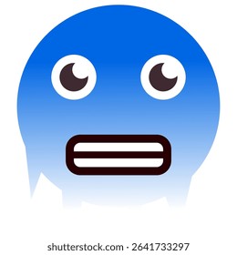 Freezing face emoji turning blue with icicles. Cold, shivering, frozen, frosty, or chilly weather