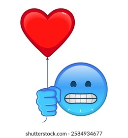 Freezing face with red heart baloon Large size of blue emoji smile