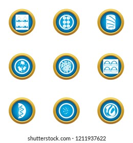 Freezing food icons set. Flat set of 9 freezing food vector icons for web isolated on white background