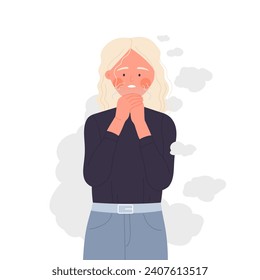 Freezing girl feeling cold. Low winter temperature, hypothermia feeling vector cartoon illustration