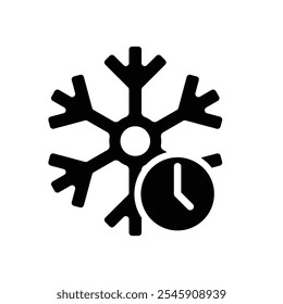 freezing icon, cooling time, snowflake with clock, thin line symbol on white background. solid design style. vector design template