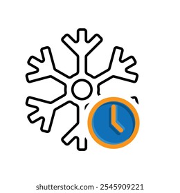 freezing icon, cooling time, snowflake with clock, thin line symbol on white background. mixed design style. vector design template