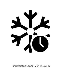 freezing icon, cooling time, snowflake with clock, thin line symbol on white background. solid design style. vector design template