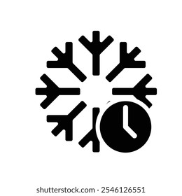 freezing icon, cooling time, snowflake with clock, thin line symbol on white background. solid design style. vector design template