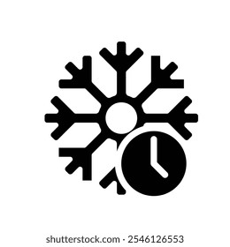 freezing icon, cooling time, snowflake with clock, thin line symbol on white background. solid design style. vector design template