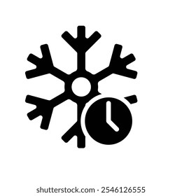 freezing icon, cooling time, snowflake with clock, thin line symbol on white background. solid design style. vector design template