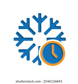 freezing icon, cooling time, snowflake with clock, thin line symbol on white background. flat design style. vector design template