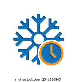 freezing icon, cooling time, snowflake with clock, thin line symbol on white background. flat design style. vector design template