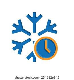 freezing icon, cooling time, snowflake with clock, thin line symbol on white background. flat design style. vector design template