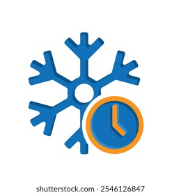 freezing icon, cooling time, snowflake with clock, thin line symbol on white background. flat design style. vector design template