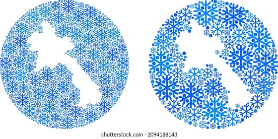 Freezing Laos map mosaic is designed with sphere and cut out shape. Vector Laos map mosaic of snow parts in different sizes and blue color tones. Designed for winter concepts.