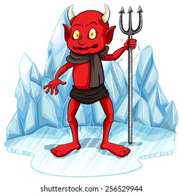 Freezing man with a big fork on a white background