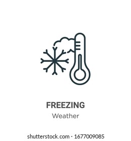 Freezing outline vector icon. Thin line black freezing icon, flat vector simple element illustration from editable weather concept isolated stroke on white background