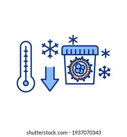 Freezing ovaries RGB color icon. Egg-freezing and storage process. Preserving female fertility procedure. Frozen biological specimens in test tubes. Cryopreservation. Isolated vector illustration