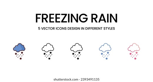 Freezing Rain Icon Design in Five style with Editable Stroke. Line, Solid, Flat Line, Duo Tone Color, and Color Gradient Line. Suitable for Web Page, Mobile App, UI, UX and GUI design.