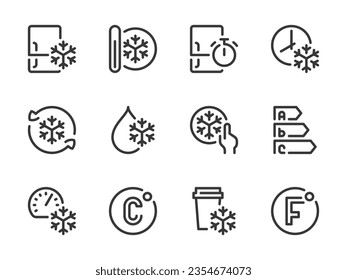 Freezing and Refrigeration vector line icons. Fridge, Freezer and Refrigerator and outline icon set.