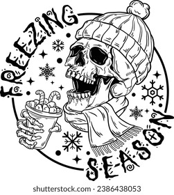 Freezing Season, Skull Coffee, Christmas Coffee, Christmas Skull, Funny Skull, Funny Christmas, Skeleton Coffee, Skeleton Christmas