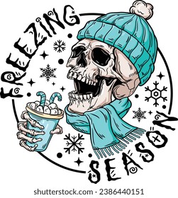 Freezing Season, Skull Coffee, Skull Christmas, Merry Christmas, Funny Christmas, Funny Skull, Christmas Coffee, Skeleton Coffee