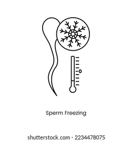 Freezing sperm icon line in vector, illustration of sperm and snowflake.