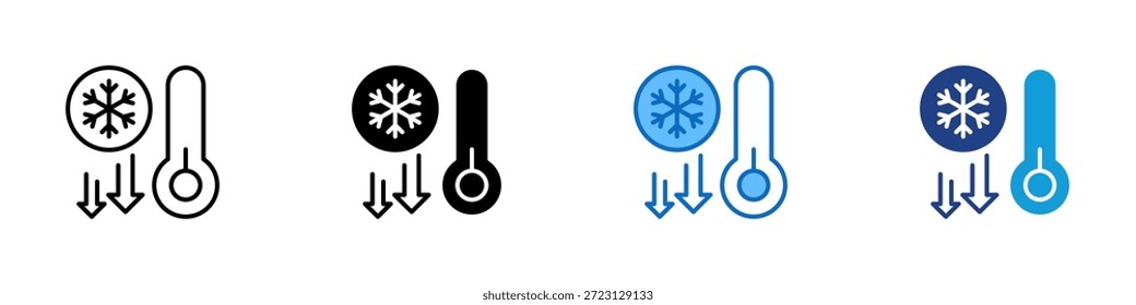 Gefriertemperatur Multiple Style Icon Design Vektor - Thermometer mit Schneeflocke und Pfeilen zeigt sinkende Temperatur und extreme kalte Bedingungen