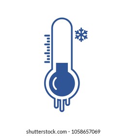 Freezing temperature shows by a blue thermometer with snowflake sign