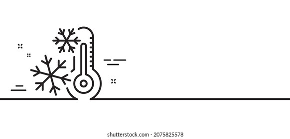 Freezing thermometer line icon. AC cold temperature sign. Fridge function symbol. Minimal line illustration background. Freezing line icon pattern banner. White web template concept. Vector