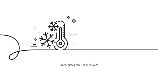 Freezing thermometer line icon. Continuous one line with curl. AC cold temperature sign. Fridge function symbol. Freezing single outline ribbon. Loop curve pattern. Vector