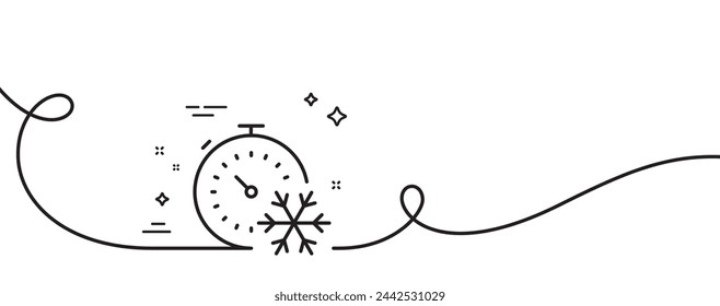 Freezing timer line icon. Continuous one line with curl. AC cold temperature sign. Fridge function symbol. Freezing timer single outline ribbon. Loop curve pattern. Vector