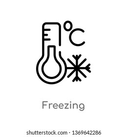 freezing vector line icon. Simple element illustration. freezing outline icon from weather concept. Can be used for web and mobile