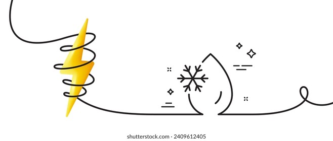 Icono de la línea de agua congelante. Una línea continua con curl. Congelar el signo de la temperatura fría. Símbolo de la función Fridge. Cinta de contorno único de agua congelante. Curva de bucle con energía. Vector