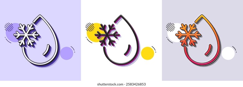 Freezing water line icon. Halftone dotted pattern. Gradient icon with grain shadow. Freeze cold temperature sign. Fridge function symbol. Line freezing water icon. Various designs. Vector
