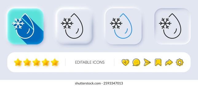 Freezing water line icon. Neumorphic, Flat shadow, 3d buttons. Freeze cold temperature sign. Fridge function symbol. Line freezing water icon. Social media icons. Vector