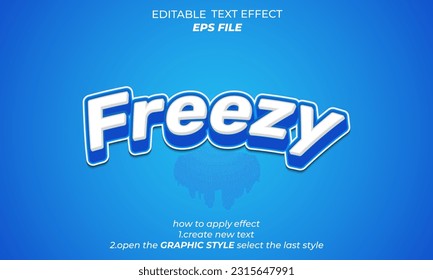 freezy text effect, font editable, typography, 3d text. vector template