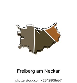 Freiberg Am Neckar City de la ilustración del vector del mapa alemán, plantilla vectorial con el estilo de esbozo de dibujo gráfico aislado en el fondo blanco