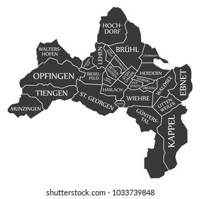 Freiburg city map Germany DE labelled black illustration