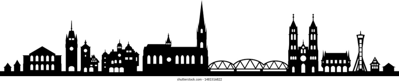 Freiburg City Skyline Vector Silhouette